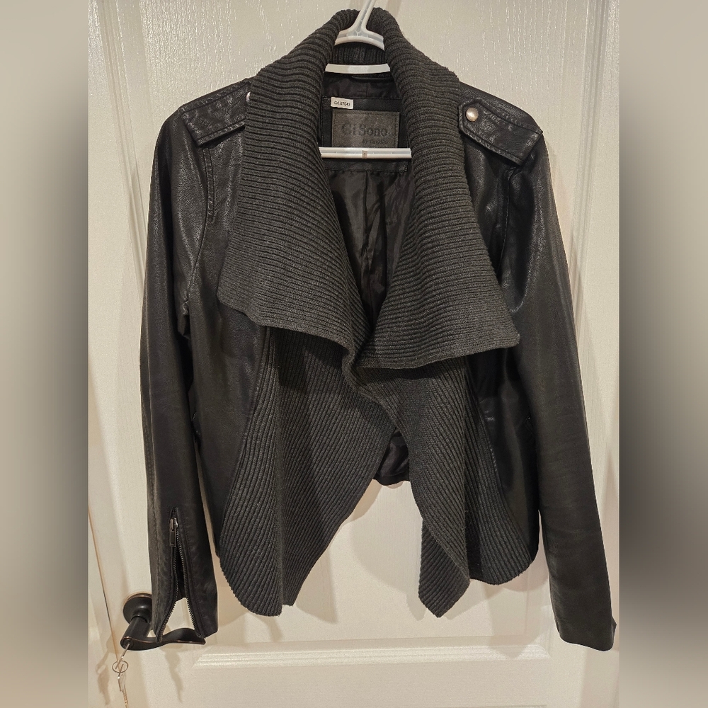 Ladies Leather And Knit Waterfall Jacket